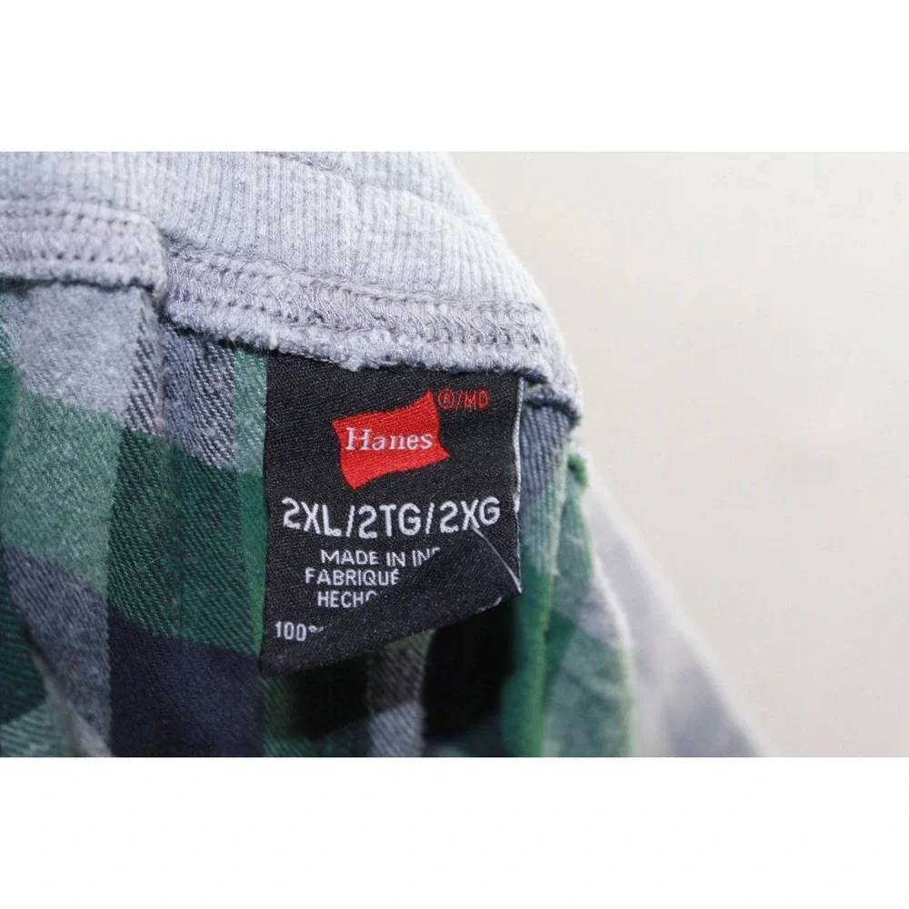 Hanes Mens 2XL Plaid Flannel Pajama Pants Green Gray Black Lounge Sleepwear